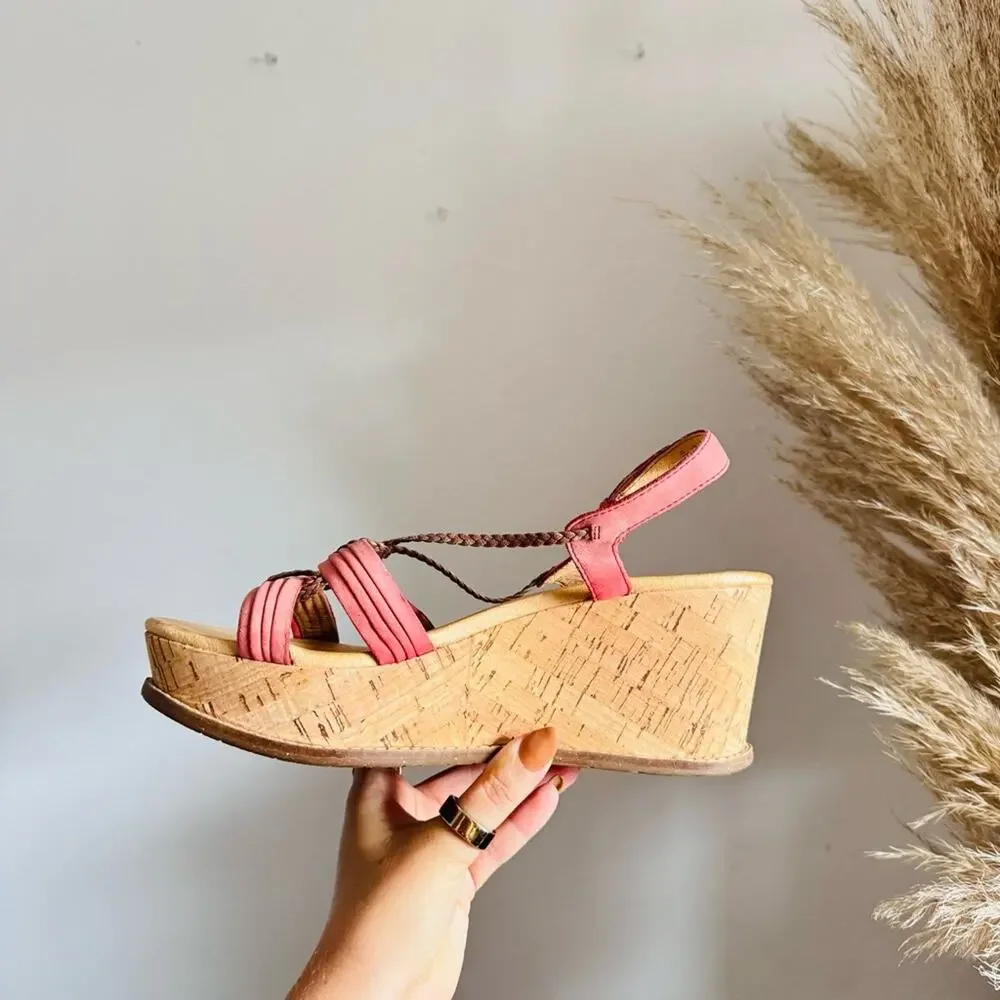 ANTHROPOLOGIE NAYA Pink Salmon Tan Brown Strappy $195 Platform Heel Sandals 10